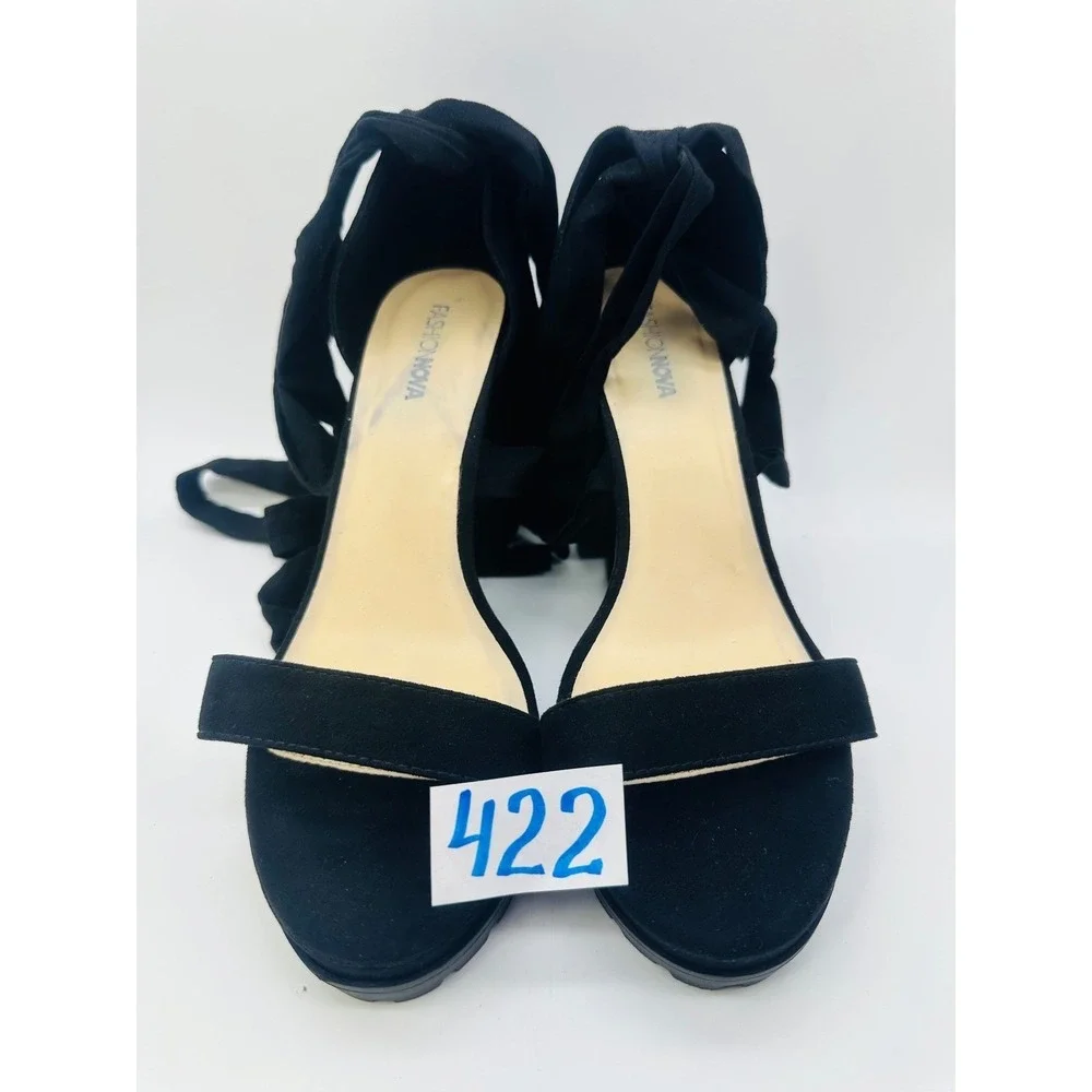 Fashion Nova Black Lace Up Platform Block Heel Lug Sole Sandals Womens Size 11